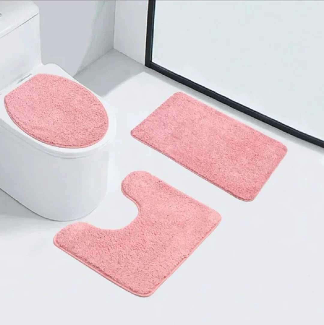 3 Piece Bathroom Toilet Mat Set | Absorbent & NonSlip | Multiple Colors Bath Mats Bath Mats & Rugs