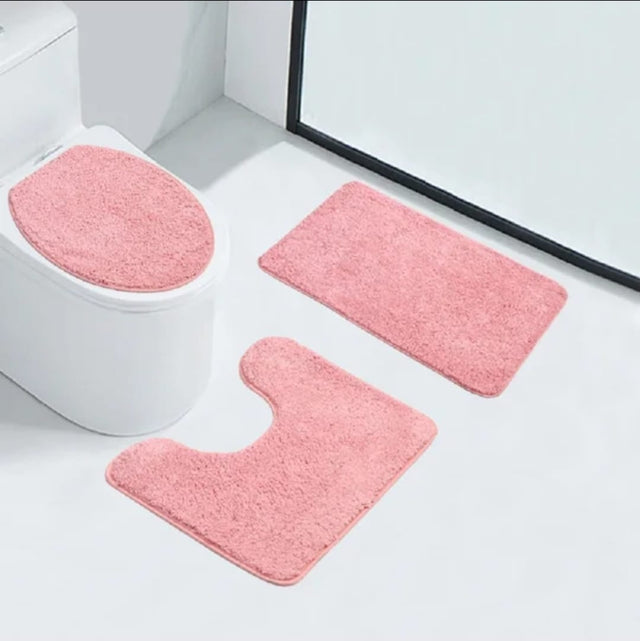 3 Piece Bathroom Toilet Mat Set | Absorbent & NonSlip | Multiple Colors