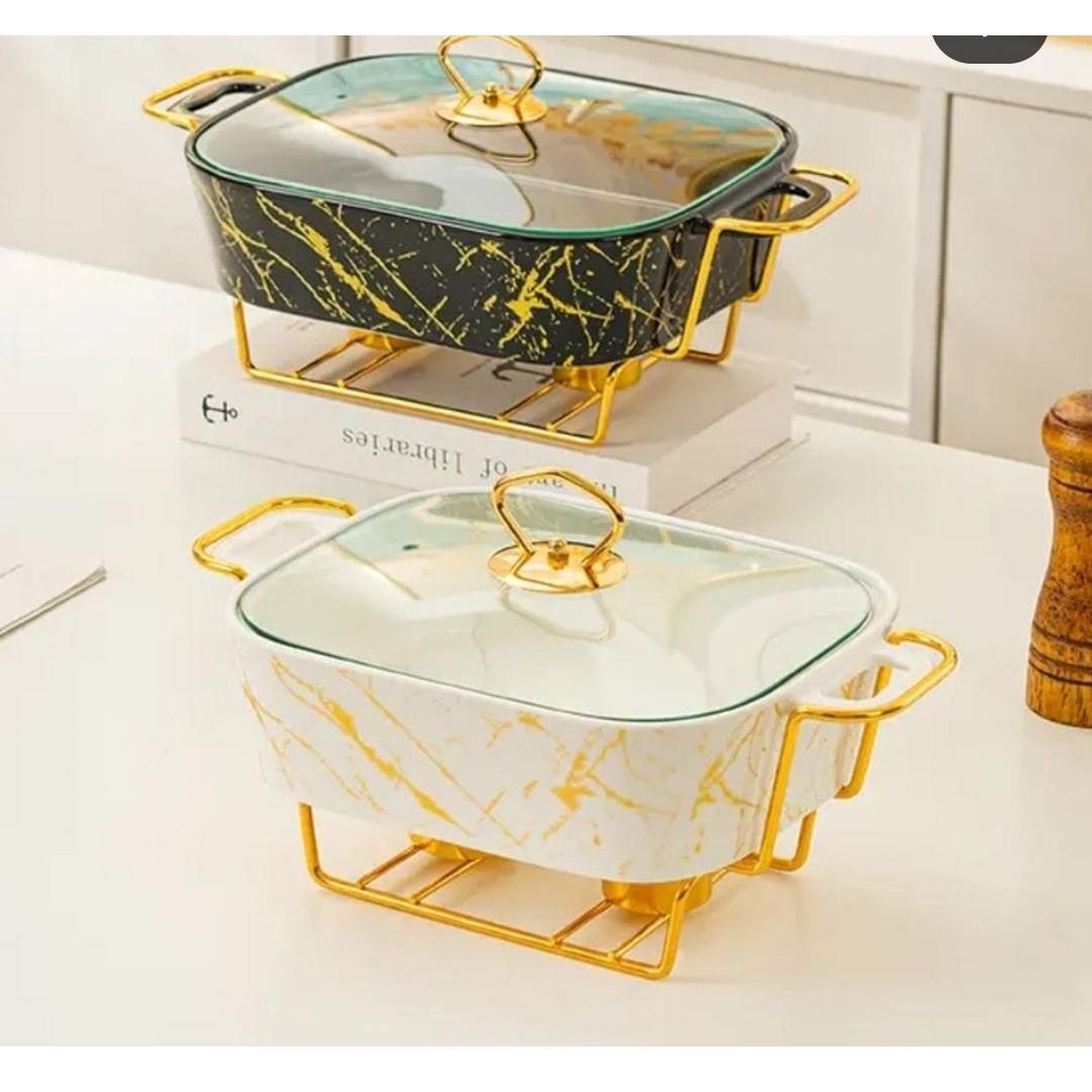 3 Piece Ceramic Food Warmers Serving Bowls Set | 3.5 Liters, 2.5 Liters, 1.8 Liters | Black, Silver | Perfect For Home Dining, Parties, & Special Occasions