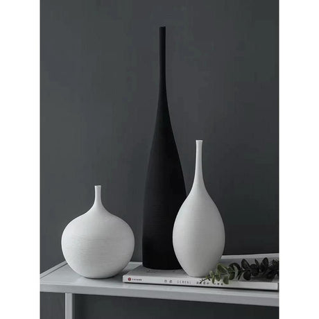 3-Piece Ceramic Vase Set – Modern Black & White Home Decor Accent (Tall Statement Vases) Decor Vases