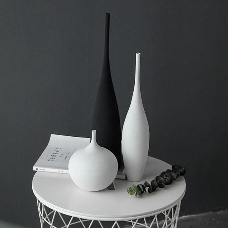 3-Piece Ceramic Vase Set – Modern Black & White Home Decor Accent (Tall Statement Vases) Decor Vases