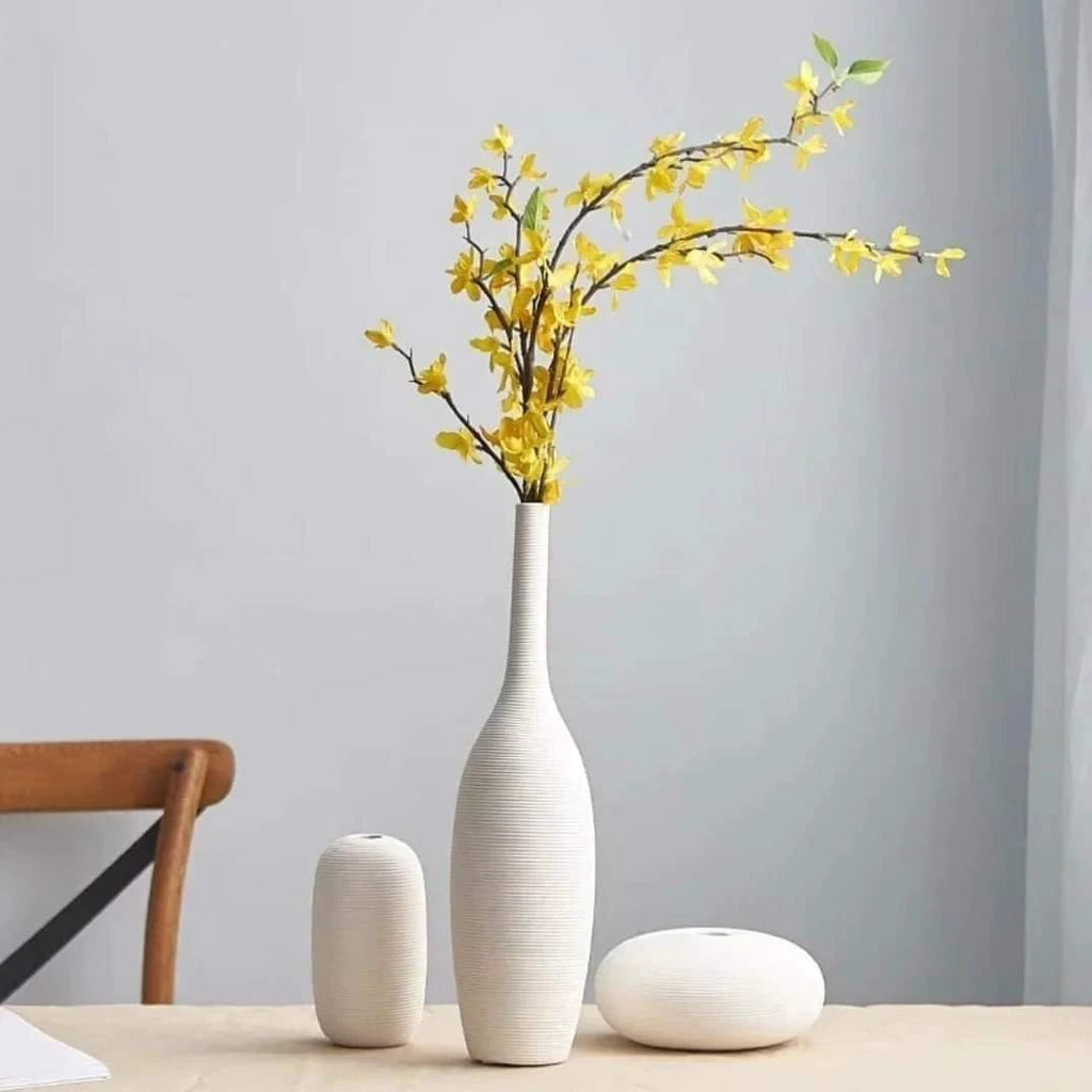 3 Piece Elegant White Ceramic Vase Set Minimalist Decorative Vases for Modern Interiors. Ceramic vase Vases