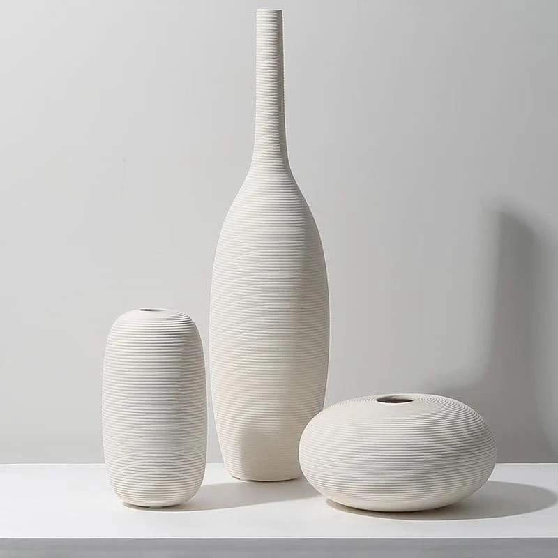 3 Piece Elegant White Ceramic Vase Set Minimalist Decorative Vases for Modern Interiors. Ceramic vase Vases