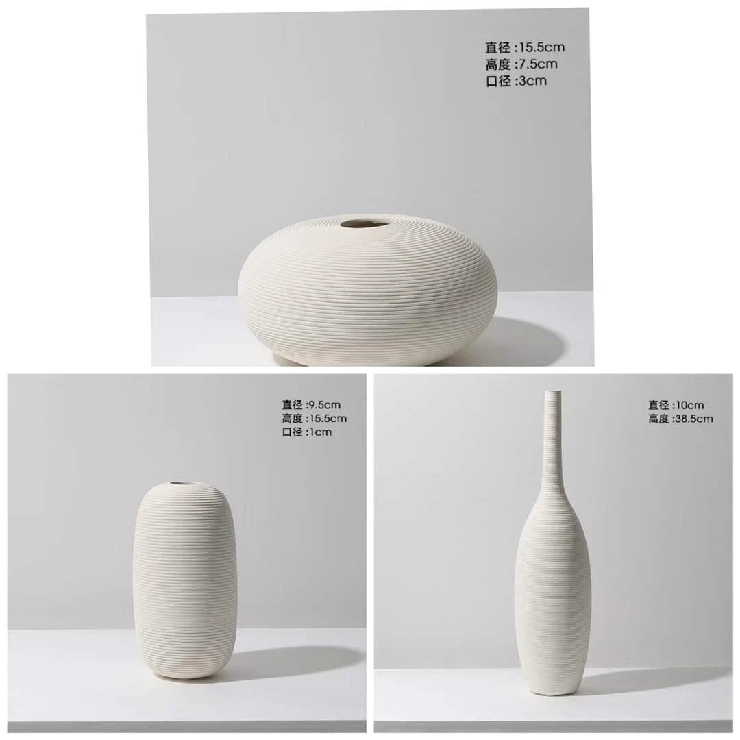 3 Piece Elegant White Ceramic Vase Set Minimalist Decorative Vases for Modern Interiors. Ceramic vase Vases