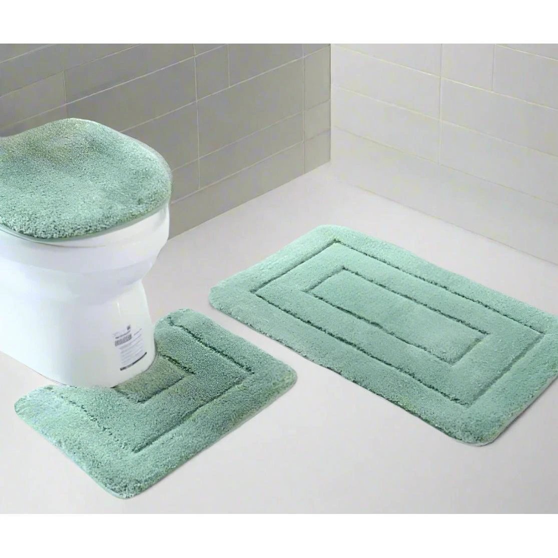 3 Piece Flocking Toilet Set | Includes Big Mat, Toilet Lid Cover, and Contoured Floor Mat | Decorative and Functional Bathroom Accessories Rugs And Carpets Toilets