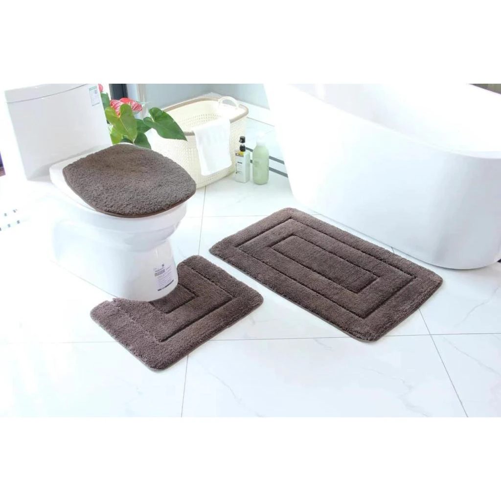 3 Piece Flocking Toilet Set | Includes Big Mat, Toilet Lid Cover, and Contoured Floor Mat | Decorative and Functional Bathroom Accessories Rugs And Carpets Toilets