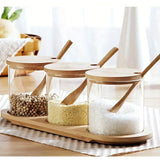 3 Piece Glass Spice Organizer Set with Bamboo Lids