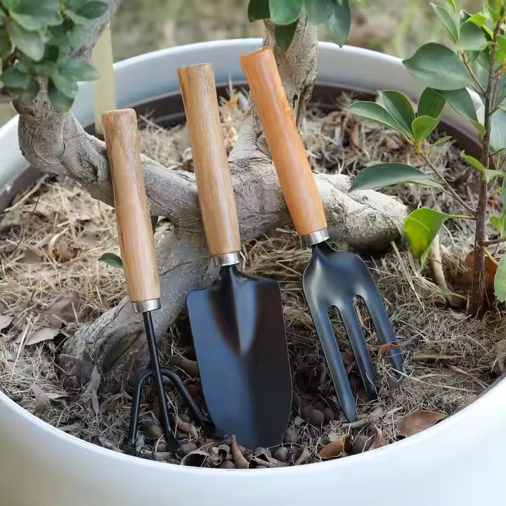 3 Piece Hand Shovel, Rack & Spade Garden Tool Set Essential Gardening Kit