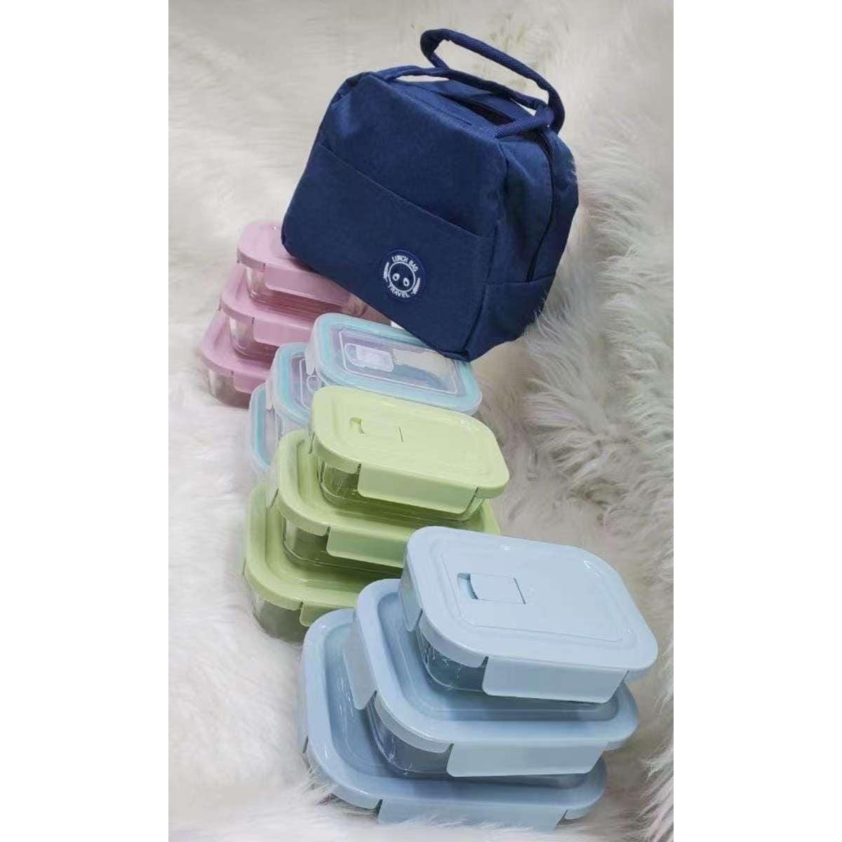 3-Piece High Borosilicate Glass Food Container Set with Insulated Lunch Bag