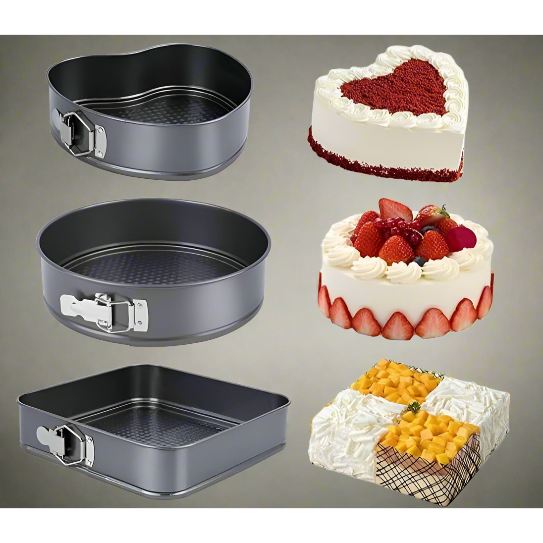 3 Piece Non Stick Cake Mould/Baking Tin Set 22cm, 24cm & 26cm Durable & Easy Release