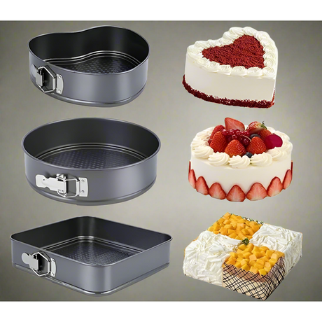3 Piece Non Stick Cake Mould/Baking Tin Set 22cm, 24cm & 26cm Durable & Easy Release