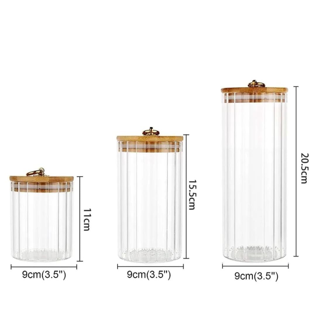 3-Piece Set Glass Storage Jars with Airtight Bamboo Lids | Candy, Cookies, Pasta, Nuts, Oatmeal | Ideal for Coffee Bar & Kitchen