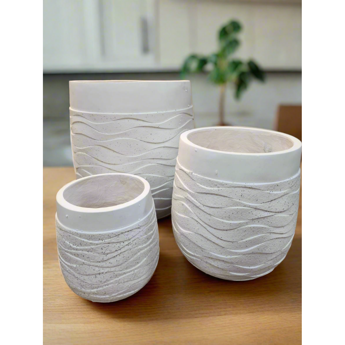 3 Piece Set of High Quality Inspirational Concrete Flower Pots Creative Design Planters with Drainage Hole (Indoor/Outdoor)