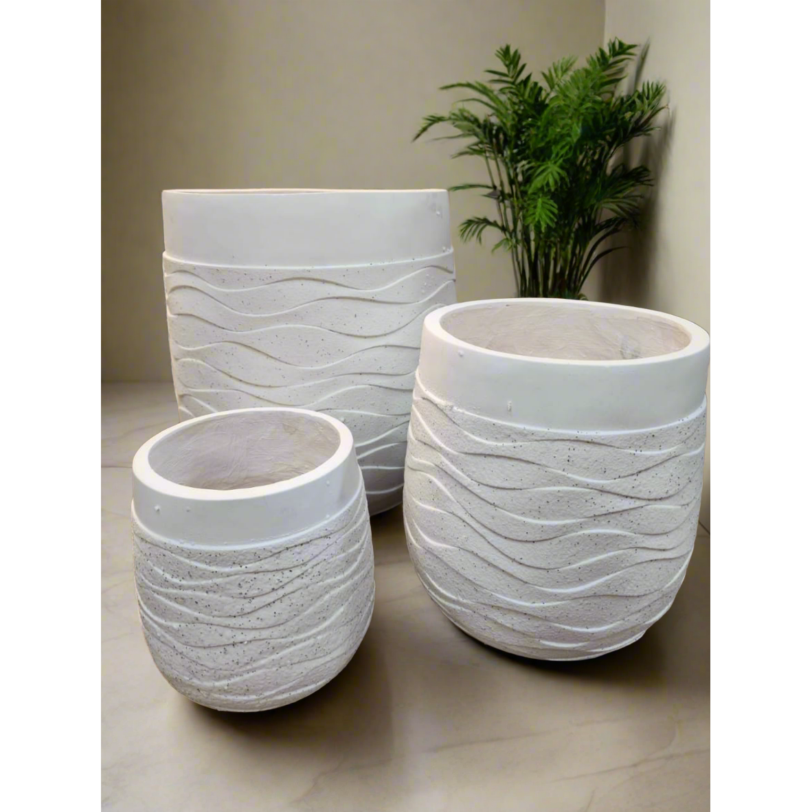 3 Piece Set of High Quality Inspirational Concrete Flower Pots Creative Design Planters with Drainage Hole (Indoor/Outdoor)