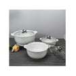 3 Piece White Ceramic Casserole Serving Dishes Set with Tempered Glass Lid Covers | Versatile Cookware Soup Pot and Bowl Set