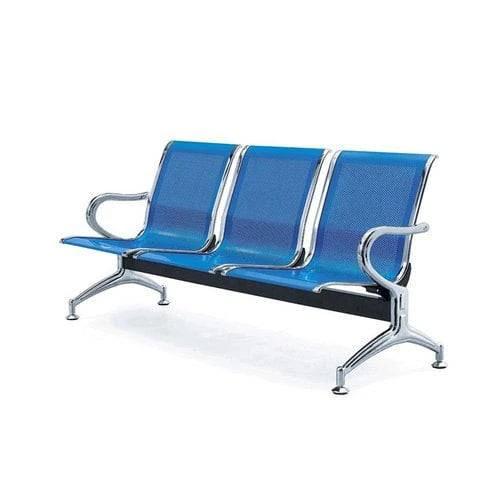 3 Seater Metal Waiting Bench with Armrests and Mesh Back Furniture Furniture