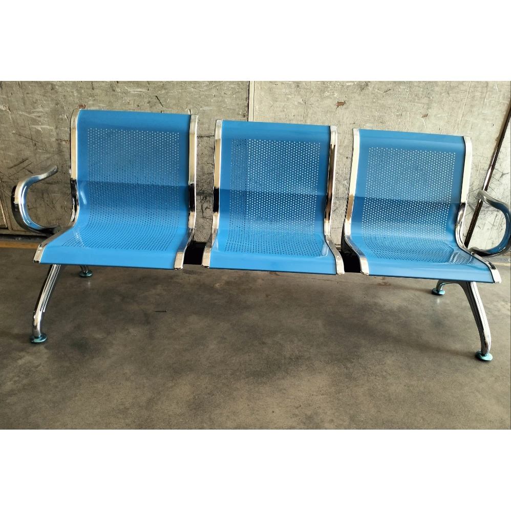 3 Seater Metal Waiting Bench with Armrests and Mesh Back Furniture Furniture