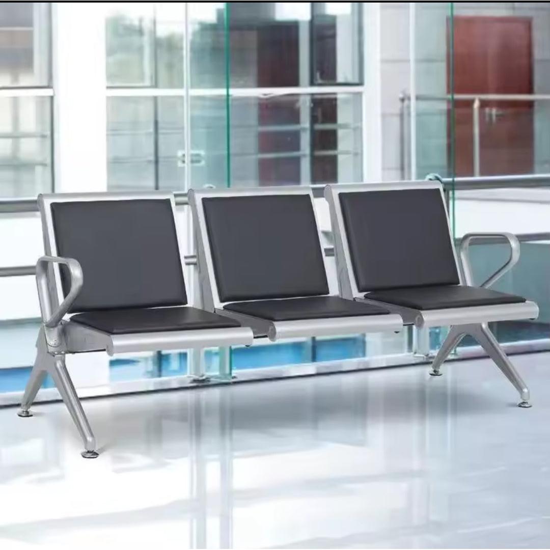 3-Seater Padded Metal Waiting Bench – Modern Reception or Office Seating with Armrests