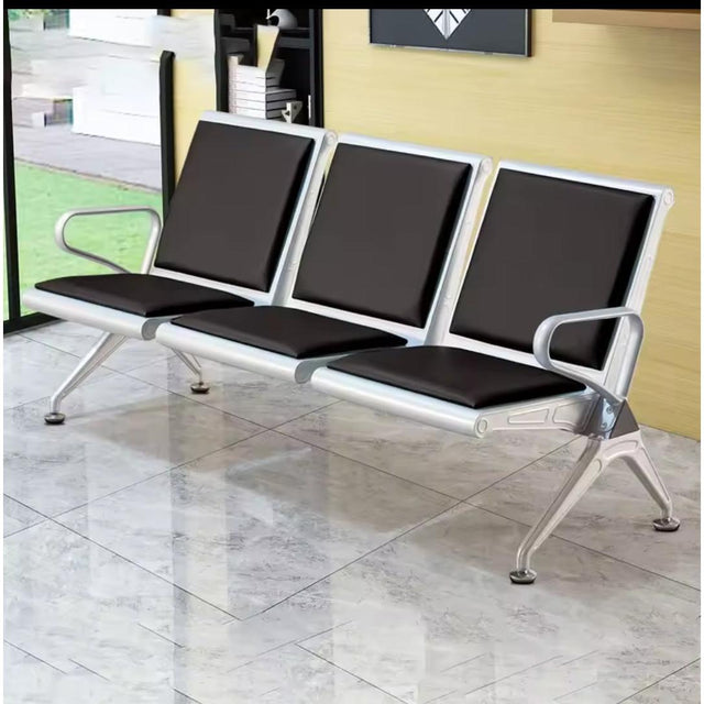 3-Seater Padded Metal Waiting Bench – Modern Reception or Office Seating with Armrests