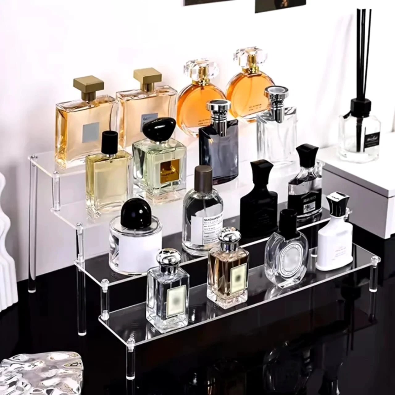 3 Tier Clear Acrylic Display Rack Multipurpose Organizer for Perfumes, Spices, and Essentials Household Storage Caddies