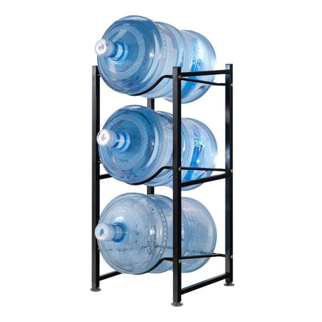 3-Tier Heavy-Duty Water Bottle Holder Rack – Space-Saving Carbon Steel Storage | Black