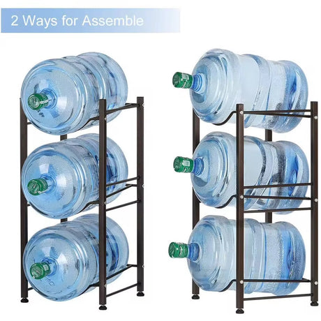 3-Tier Heavy-Duty Water Bottle Holder Rack – Space-Saving Carbon Steel Storage | Black