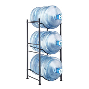 3-Tier Heavy-Duty Water Bottle Holder Rack – Space-Saving Carbon Steel Storage | Black Kitchen Counter & Beverage Station Organizers
