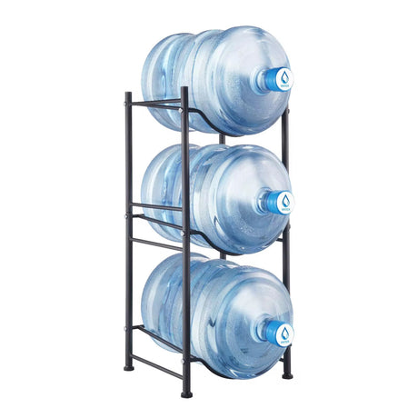 3-Tier Heavy-Duty Water Bottle Holder Rack – Space-Saving Carbon Steel Storage | Black