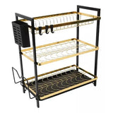 3 Tier Kitchen Dish Rack Elegant Gold Black Design with Utensil Holder Kitchen Storage Organizer Kitchen Racks Kitchen Organizers