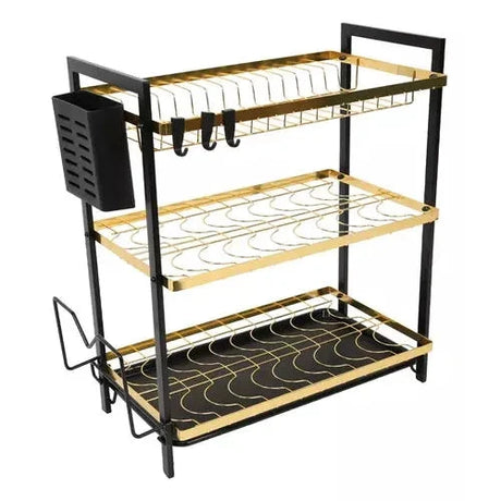 3 Tier Kitchen Dish Rack Elegant Gold Black Design with Utensil Holder Kitchen Storage Organizer Kitchen Racks Kitchen Organizers