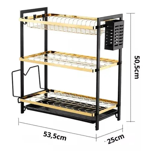 3 Tier Kitchen Dish Rack Elegant Gold Black Design with Utensil Holder Kitchen Storage Organizer Kitchen Racks Kitchen Organizers