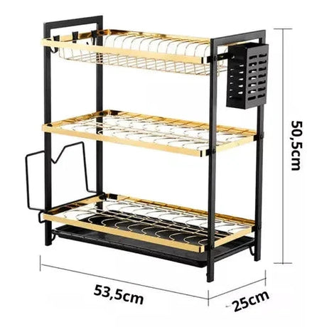 3 Tier Kitchen Dish Rack Elegant Gold Black Design with Utensil Holder Kitchen Storage Organizer Kitchen Racks Kitchen Organizers