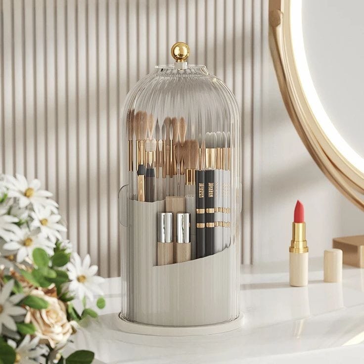 3 Tier Makeup Brush Organizer with Lid & Removable Divider Elegant & Functional Storage