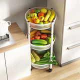 3 Tier Metallic Multipurpose Rotatable Vegetable & Fruit Rack Foldable & Movable with Wheels Black, White Finishes Storage and organization Kitchen Utensil Racks