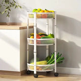 3 Tier Metallic Multipurpose Rotatable Vegetable & Fruit Rack Foldable & Movable with Wheels Black, White Finishes Storage and organization Kitchen Utensil Racks
