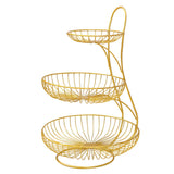 3 Tier Nordic Metallic Fruit and Vegetable Basket Rack | Carbon Steel Organizer in Black and Gold | 40x22x33cm
