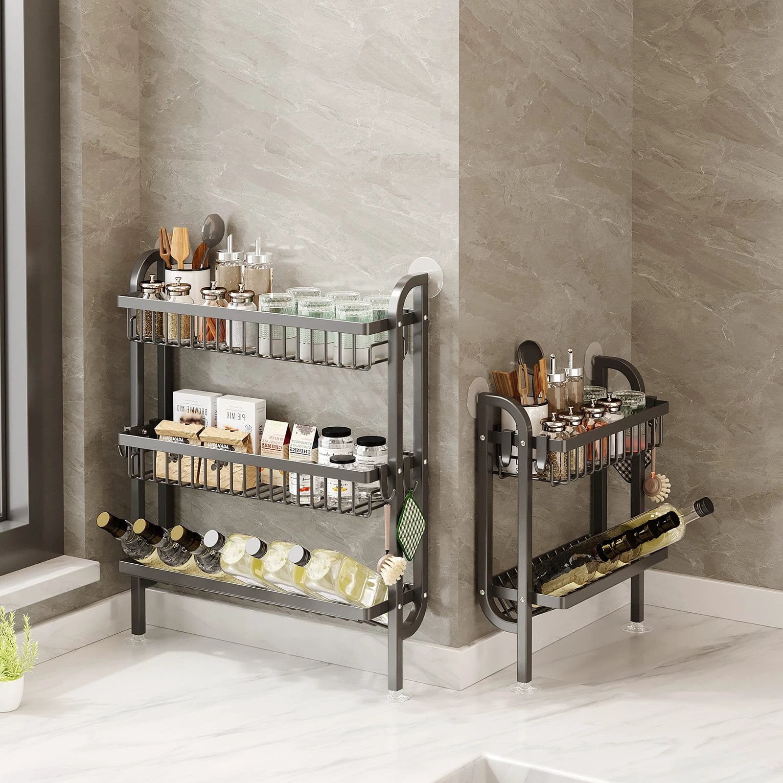 3-Tier Wall-Mounted Kitchen Storage Rack with Rust-Resistant Metal Frame Kitchen Racks Kitchen Organizers