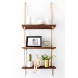 3 Tier Wooden Floating Shelf with Hanging Jute Rope Organizer Rack decor Floating Wall Shelves & Ledges