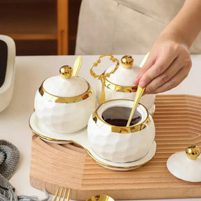 3 in 1 Ceramic Sugar Canisters with Tray Stand White Storage canisters Food Storage Containers
