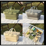 3 in 1 Foldable Collapsible Camping Hand Basket Picnic Basket That Converts to Table, Storage Unit, and Cutting Board