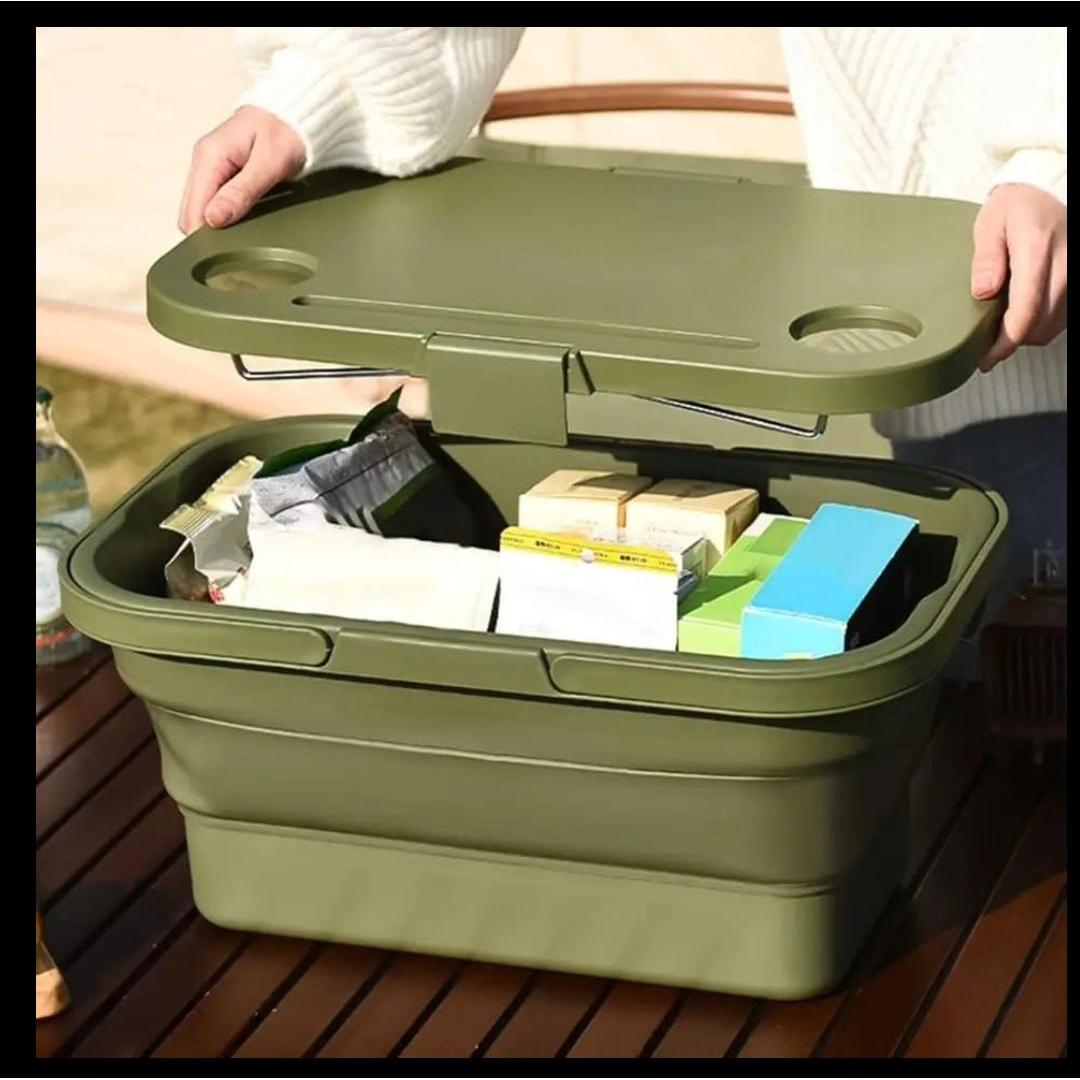 3 in 1 Foldable Collapsible Camping Hand Basket Picnic Basket That Converts to Table, Storage Unit, and Cutting Board