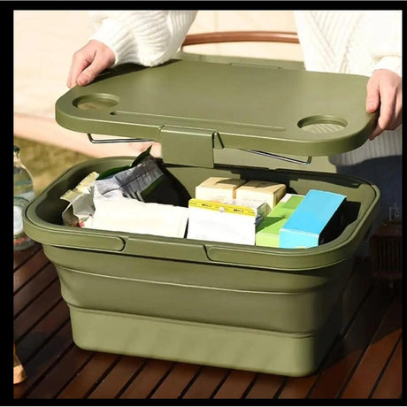 3 in 1 Foldable Collapsible Camping Hand Basket Picnic Basket That Converts to Table, Storage Unit, and Cutting Board