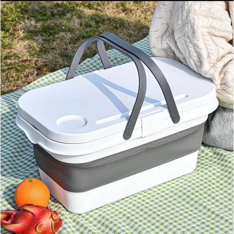 3 in 1 Foldable Collapsible Camping Hand Basket Picnic Basket That Converts to Table, Storage Unit, and Cutting Board