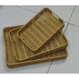 3 in 1 Rattan Trays Set of 3 – Woven Oval and Rectangular Decorative Trays for Rustic Breakfast, Drinks, Snack, and Bread Serving