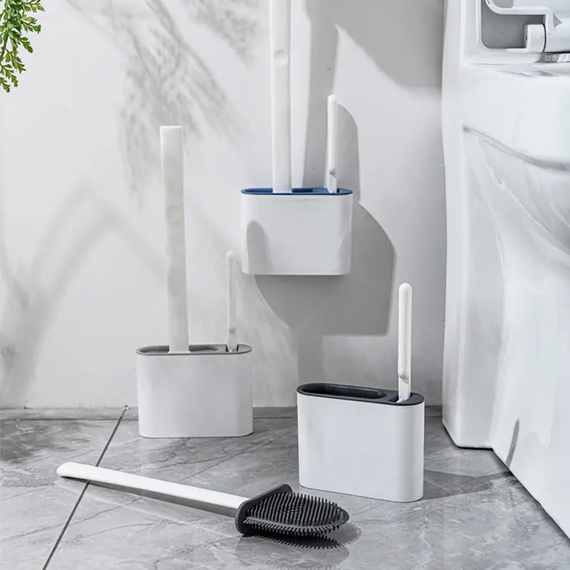 3 in 1 Toilet Brush Set Silicone TPR Soft Head Wall Mounted & Floor Stand