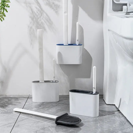 3 in 1 Toilet Brush Set Silicone TPR Soft Head Wall Mounted & Floor Stand