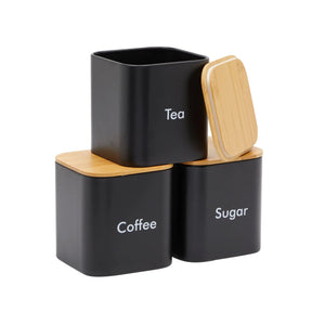 3-piece Coffee Sugar Tea Canister Set with Wooden Lid | Kitchen Storage Organizer Storage Containers Kitchen Counter & Beverage Station Organizers