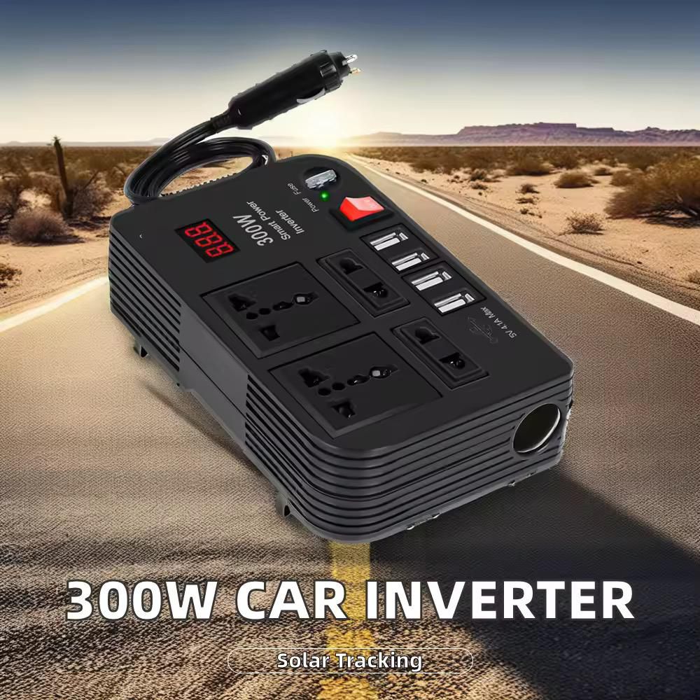 300W Car Power Inverter 12V to 220V Converter with 4 USB Ports & 2 AC Sockets.