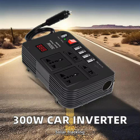300W Car Power Inverter 12V to 220V Converter with 4 USB Ports & 2 AC Sockets.