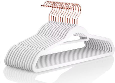 Luxury Velvet Anti-Slip Hangers – 10pcs | Premium Rose Gold Hook | Black or White